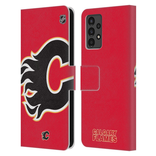 NHL Calgary Flames Oversized Leather Book Wallet Case Cover For Samsung Galaxy A13 (2022)