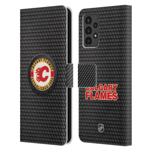 NHL Calgary Flames Puck Texture Leather Book Wallet Case Cover For Samsung Galaxy A13 (2022)