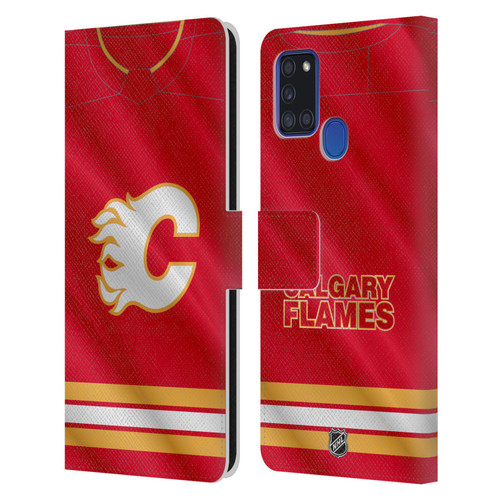 NHL Calgary Flames Jersey Leather Book Wallet Case Cover For Samsung Galaxy A21s (2020)