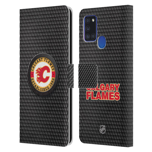 NHL Calgary Flames Puck Texture Leather Book Wallet Case Cover For Samsung Galaxy A21s (2020)
