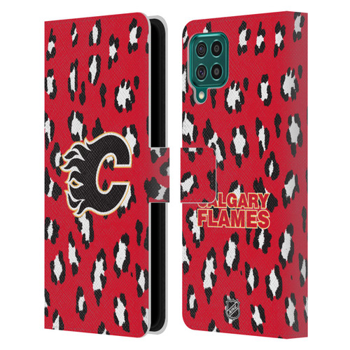 NHL Calgary Flames Leopard Patten Leather Book Wallet Case Cover For Samsung Galaxy F62 (2021)