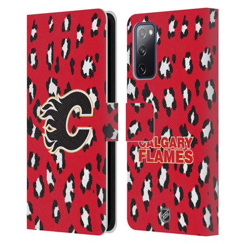 NHL Calgary Flames Leopard Patten Leather Book Wallet Case Cover For Samsung Galaxy S20 FE / 5G