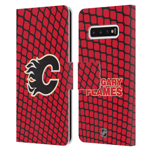 NHL Calgary Flames Net Pattern Leather Book Wallet Case Cover For Samsung Galaxy S10