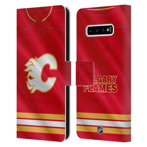 NHL Calgary Flames Jersey Leather Book Wallet Case Cover For Samsung Galaxy S10+ / S10 Plus