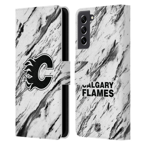 NHL Calgary Flames Marble Leather Book Wallet Case Cover For Samsung Galaxy S21 FE 5G