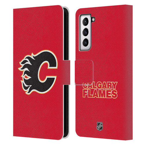 NHL Calgary Flames Plain Leather Book Wallet Case Cover For Samsung Galaxy S21 5G