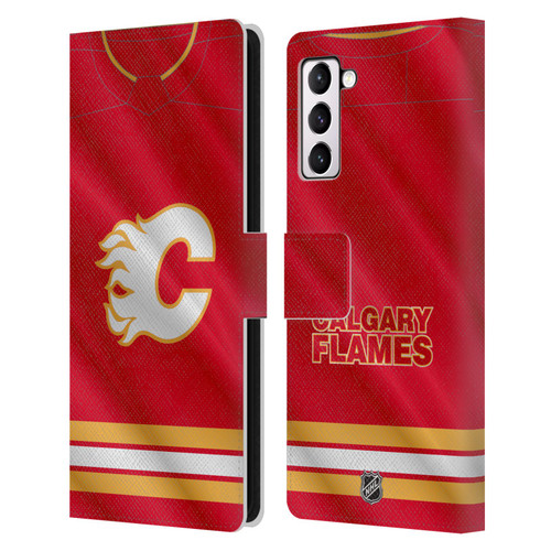 NHL Calgary Flames Jersey Leather Book Wallet Case Cover For Samsung Galaxy S21+ 5G