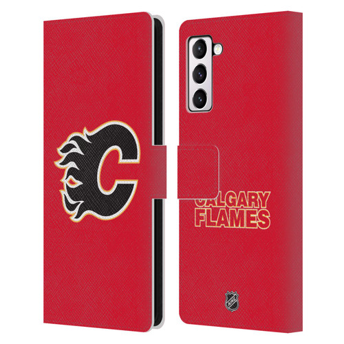 NHL Calgary Flames Plain Leather Book Wallet Case Cover For Samsung Galaxy S21+ 5G
