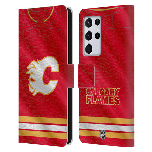 NHL Calgary Flames Jersey Leather Book Wallet Case Cover For Samsung Galaxy S21 Ultra 5G