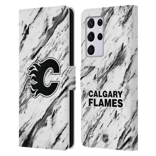 NHL Calgary Flames Marble Leather Book Wallet Case Cover For Samsung Galaxy S21 Ultra 5G