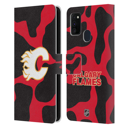 NHL Calgary Flames Cow Pattern Leather Book Wallet Case Cover For Samsung Galaxy M30s (2019)/M21 (2020)