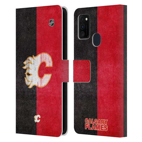 NHL Calgary Flames Half Distressed Leather Book Wallet Case Cover For Samsung Galaxy M30s (2019)/M21 (2020)