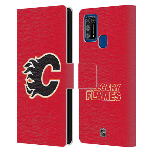 NHL Calgary Flames Plain Leather Book Wallet Case Cover For Samsung Galaxy M31 (2020)