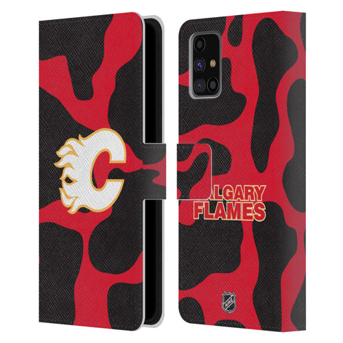 NHL Calgary Flames Cow Pattern Leather Book Wallet Case Cover For Samsung Galaxy M31s (2020)