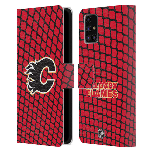 NHL Calgary Flames Net Pattern Leather Book Wallet Case Cover For Samsung Galaxy M31s (2020)