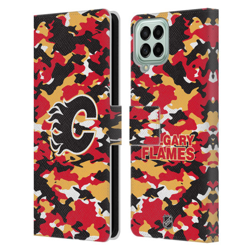 NHL Calgary Flames Camouflage Leather Book Wallet Case Cover For Samsung Galaxy M53 (2022)