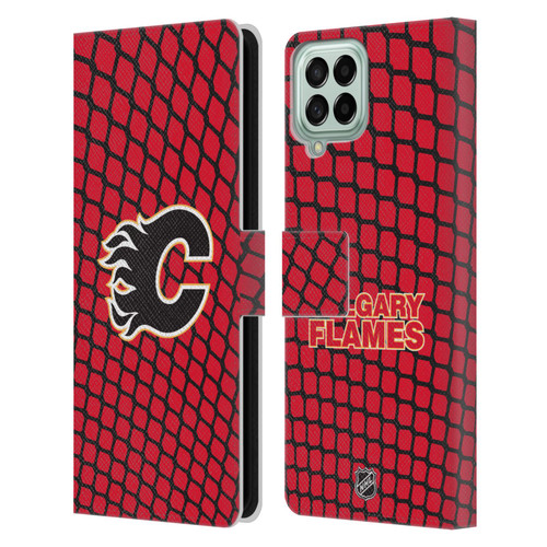 NHL Calgary Flames Net Pattern Leather Book Wallet Case Cover For Samsung Galaxy M53 (2022)