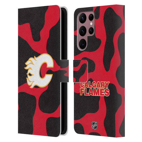 NHL Calgary Flames Cow Pattern Leather Book Wallet Case Cover For Samsung Galaxy S22 Ultra 5G