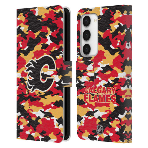 NHL Calgary Flames Camouflage Leather Book Wallet Case Cover For Samsung Galaxy S23 5G