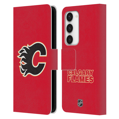 NHL Calgary Flames Plain Leather Book Wallet Case Cover For Samsung Galaxy S23 5G