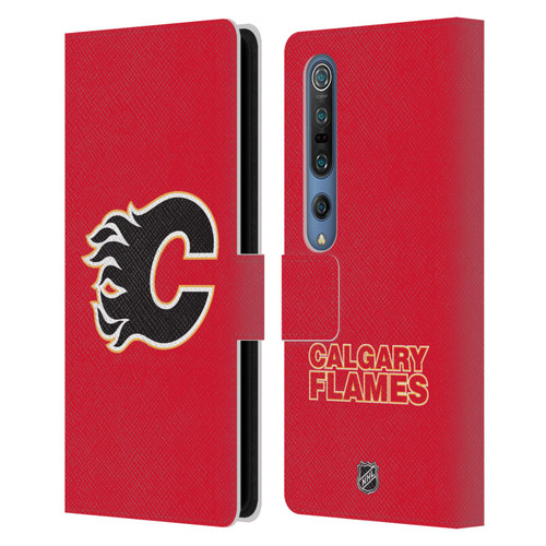 NHL Calgary Flames Plain Leather Book Wallet Case Cover For Xiaomi Mi 10 5G / Mi 10 Pro 5G