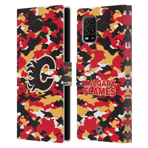 NHL Calgary Flames Camouflage Leather Book Wallet Case Cover For Xiaomi Mi 10 Lite 5G