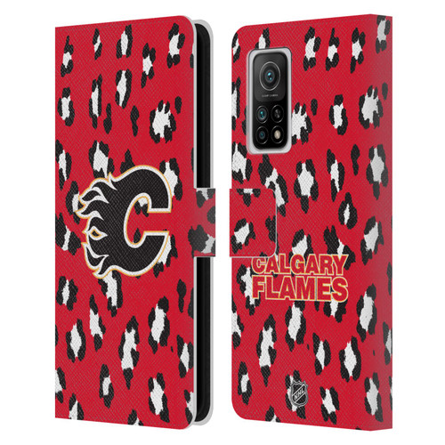 NHL Calgary Flames Leopard Patten Leather Book Wallet Case Cover For Xiaomi Mi 10T 5G