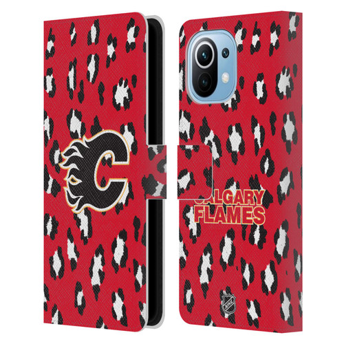 NHL Calgary Flames Leopard Patten Leather Book Wallet Case Cover For Xiaomi Mi 11