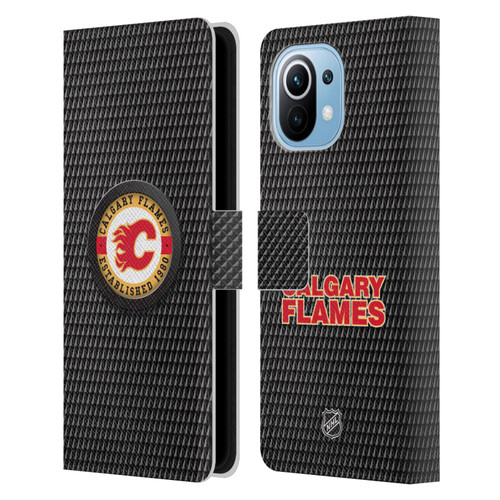 NHL Calgary Flames Puck Texture Leather Book Wallet Case Cover For Xiaomi Mi 11