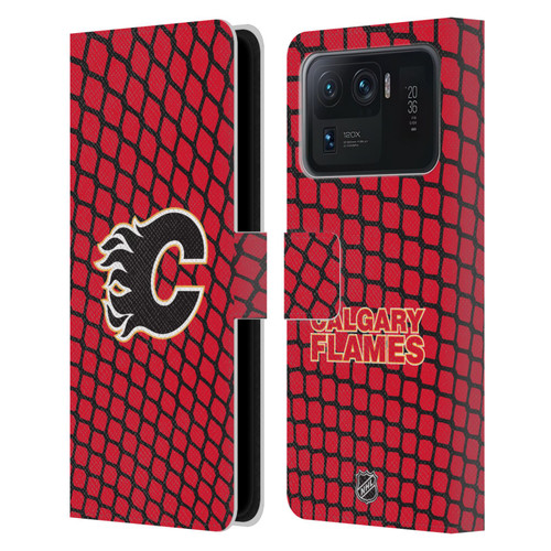 NHL Calgary Flames Net Pattern Leather Book Wallet Case Cover For Xiaomi Mi 11 Ultra