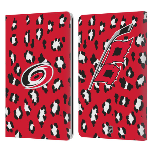 NHL Carolina Hurricanes Leopard Patten Leather Book Wallet Case Cover For Amazon Kindle Paperwhite 1 / 2 / 3