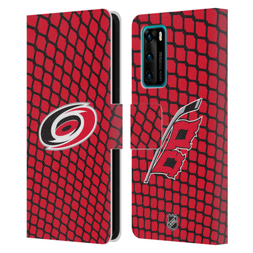 NHL Carolina Hurricanes Net Pattern Leather Book Wallet Case Cover For Huawei P40 5G