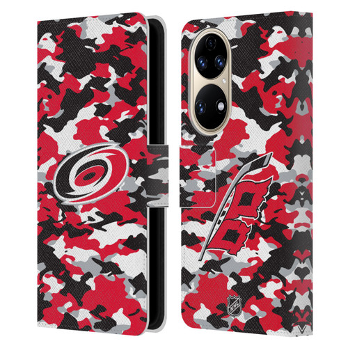 NHL Carolina Hurricanes Camouflage Leather Book Wallet Case Cover For Huawei P50