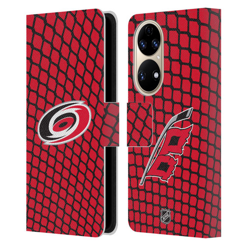NHL Carolina Hurricanes Net Pattern Leather Book Wallet Case Cover For Huawei P50