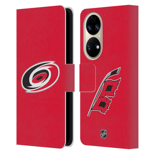 NHL Carolina Hurricanes Plain Leather Book Wallet Case Cover For Huawei P50