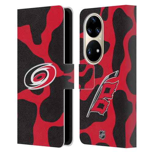 NHL Carolina Hurricanes Cow Pattern Leather Book Wallet Case Cover For Huawei P50 Pro