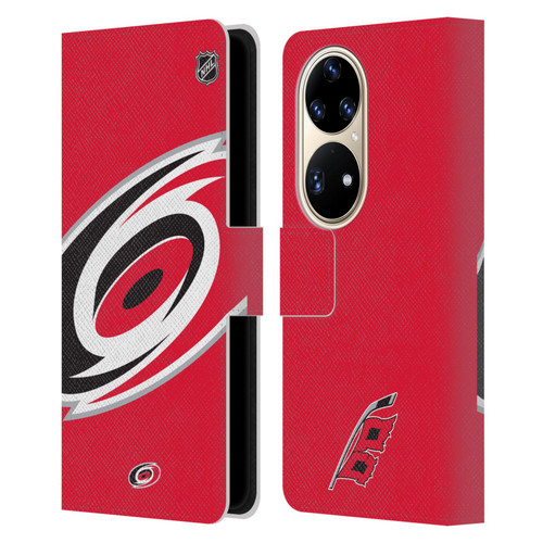 NHL Carolina Hurricanes Oversized Leather Book Wallet Case Cover For Huawei P50 Pro
