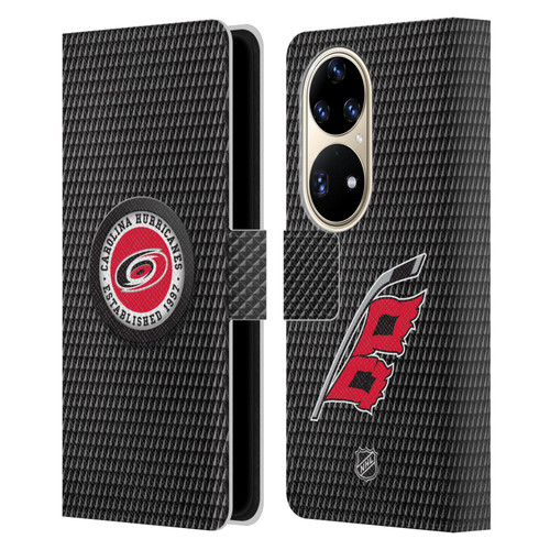 NHL Carolina Hurricanes Puck Texture Leather Book Wallet Case Cover For Huawei P50 Pro