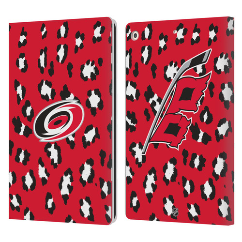 NHL Carolina Hurricanes Leopard Patten Leather Book Wallet Case Cover For Apple iPad 10.2 2019/2020/2021