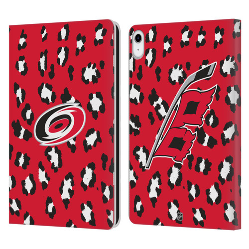 NHL Carolina Hurricanes Leopard Patten Leather Book Wallet Case Cover For Apple iPad 10.9 (2022)