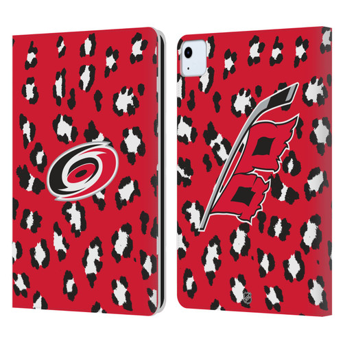 NHL Carolina Hurricanes Leopard Patten Leather Book Wallet Case Cover For Apple iPad Air 2020 / 2022