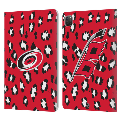 NHL Carolina Hurricanes Leopard Patten Leather Book Wallet Case Cover For Apple iPad Pro 11 2020 / 2021 / 2022