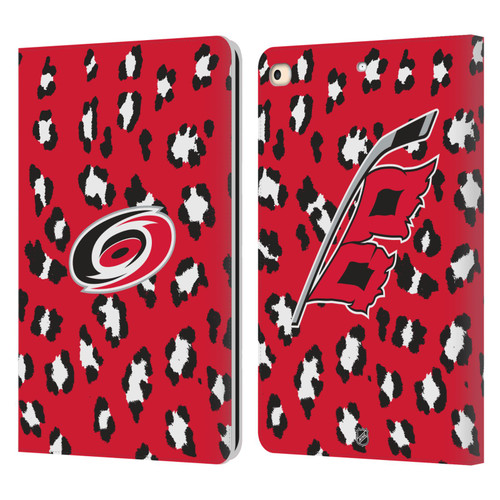 NHL Carolina Hurricanes Leopard Patten Leather Book Wallet Case Cover For Apple iPad 9.7 2017 / iPad 9.7 2018