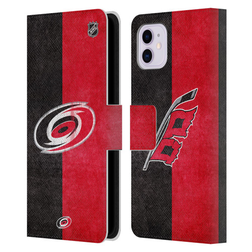 NHL Carolina Hurricanes Half Distressed Leather Book Wallet Case Cover For Apple iPhone 11
