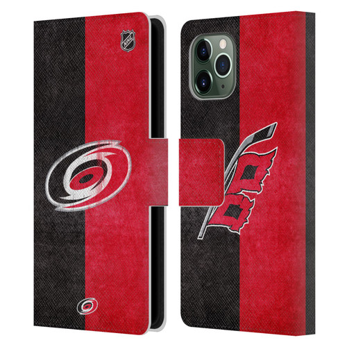 NHL Carolina Hurricanes Half Distressed Leather Book Wallet Case Cover For Apple iPhone 11 Pro