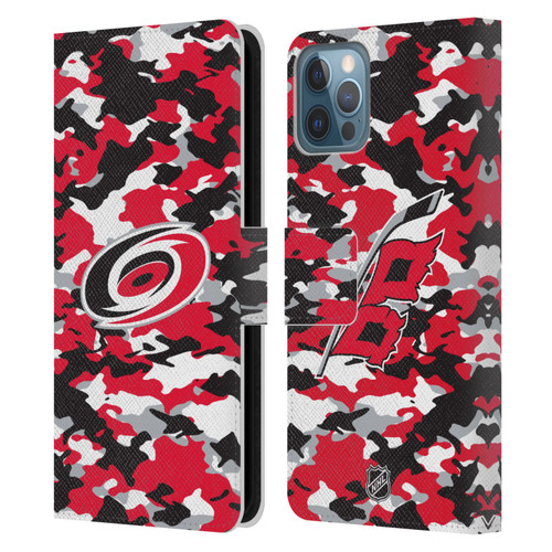 NHL Carolina Hurricanes Camouflage Leather Book Wallet Case Cover For Apple iPhone 12 / iPhone 12 Pro
