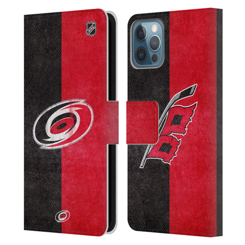 NHL Carolina Hurricanes Half Distressed Leather Book Wallet Case Cover For Apple iPhone 12 / iPhone 12 Pro