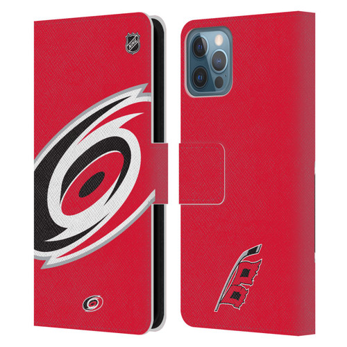 NHL Carolina Hurricanes Oversized Leather Book Wallet Case Cover For Apple iPhone 12 / iPhone 12 Pro