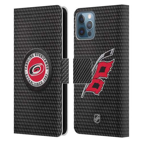 NHL Carolina Hurricanes Puck Texture Leather Book Wallet Case Cover For Apple iPhone 12 / iPhone 12 Pro