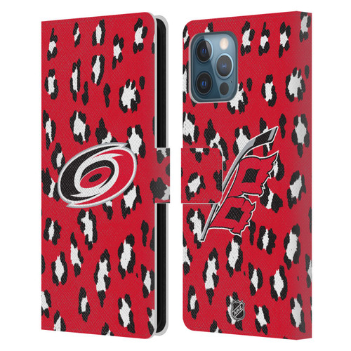 NHL Carolina Hurricanes Leopard Patten Leather Book Wallet Case Cover For Apple iPhone 12 Pro Max